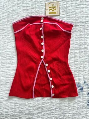 Rich & Famous Red Strapless Bustier Button-Front Top